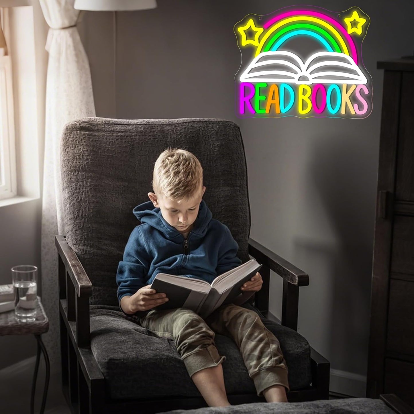 Read Books Neon Sign for Wall Decor Read Book Neon Light for Library Dimmable Rainbow Reading LED Light Up Sign for Classroom Study Room Bedroom Bookstore Birthday Gifts Size 13.7 * 11.2 In(TWP238)