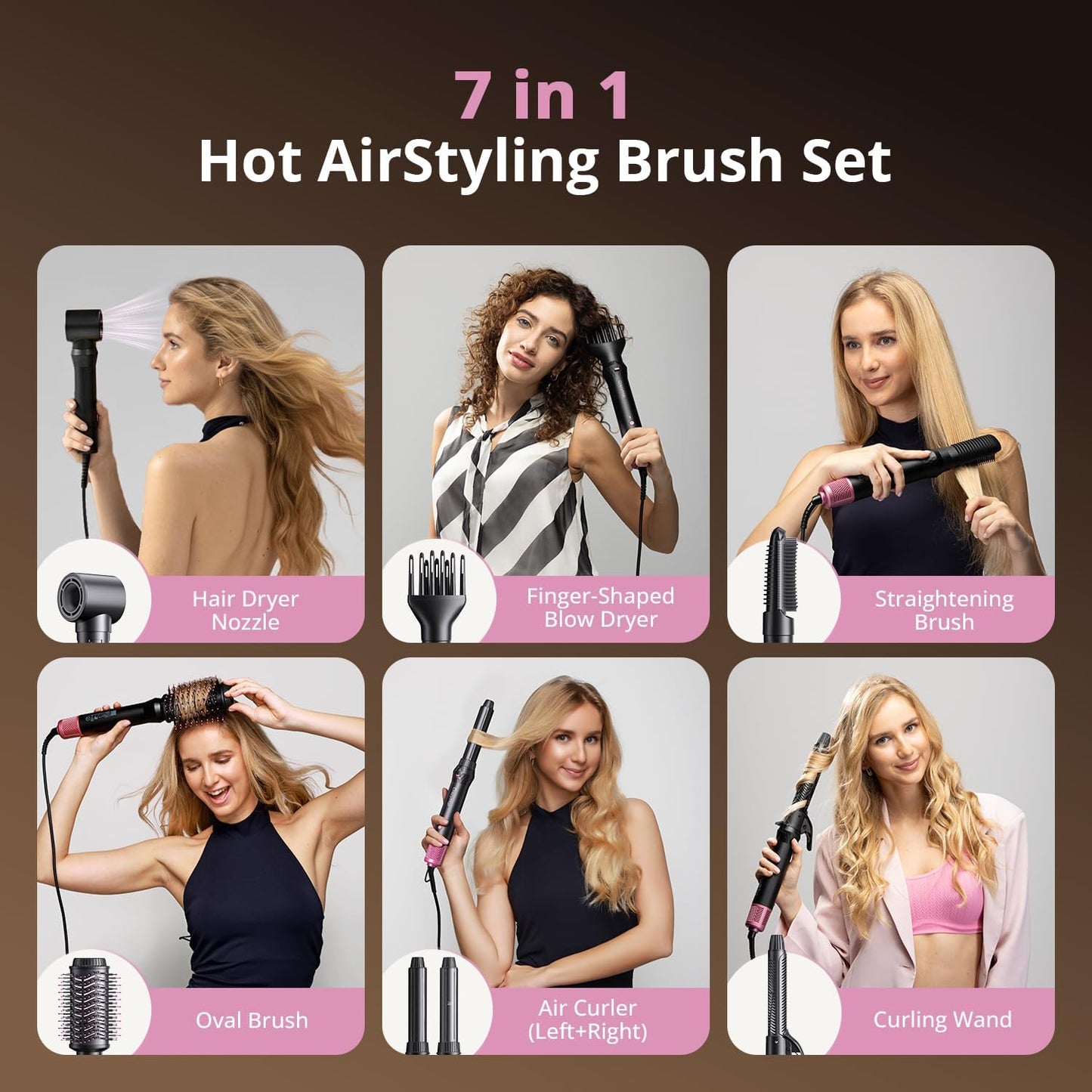 Air Wrap Hair Styler, Fast Drying Blow Dryer & Curling StylingTool, Hot Air Styler No Heat Damage, Hot Air Styler Wrap for Curling Volumizing Straightening Styling（Pink）