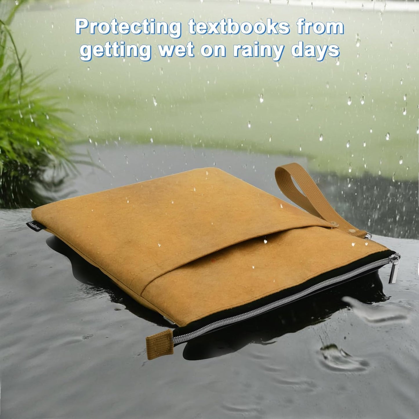 Book Sleeves with Zipper, Travel Book Waterproof Protector Pouch for Hardcover Books, Book Covers Bags Carry Case/Front Pocket & Handle Strap for Book Lovers Mother's Day Readers, Tyvek Paper, 2 Pcs