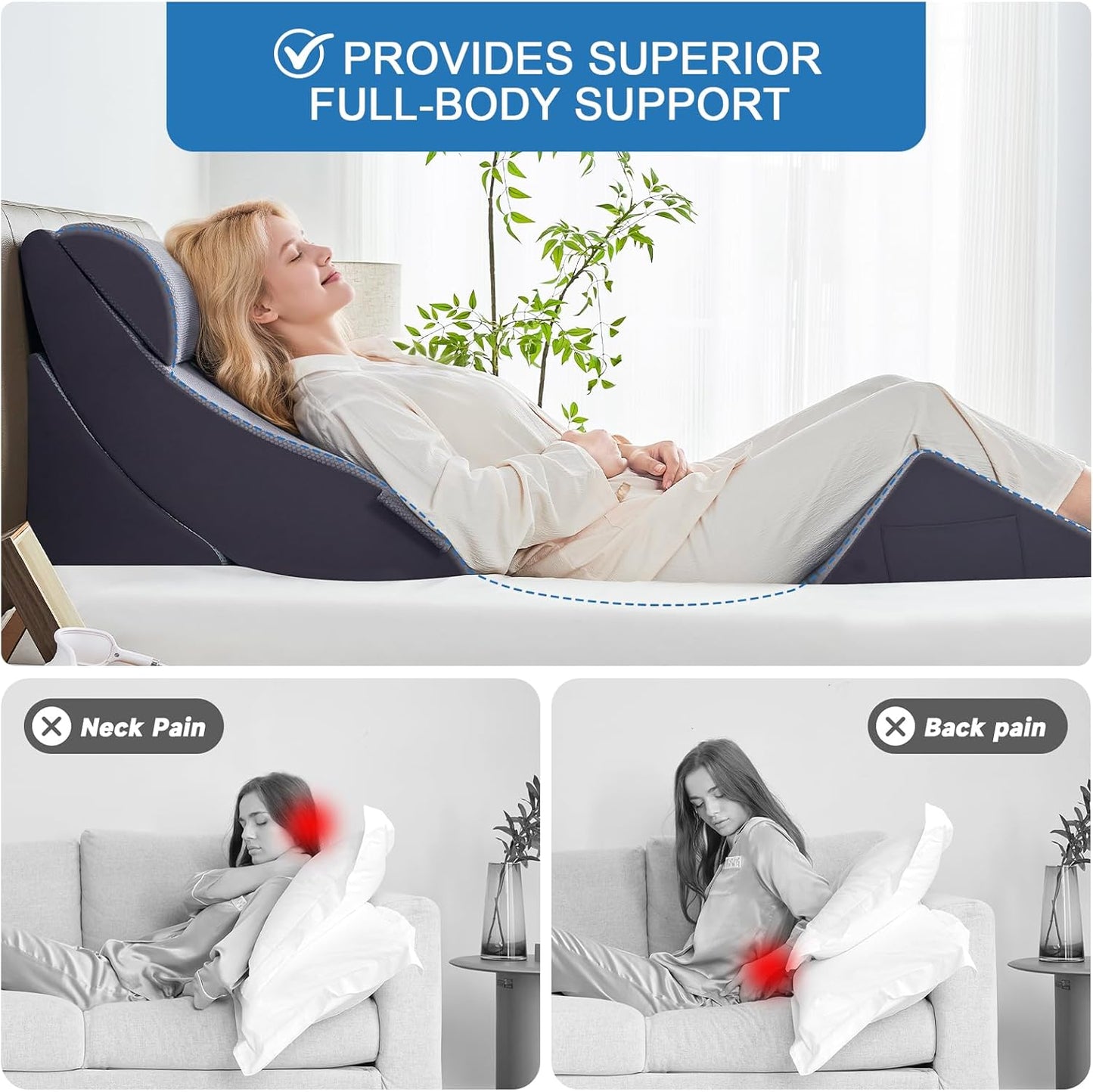 4PCS Bed Wedge Pillow Set for After Surgery, Orthopedic Wedge Pillows for Sleeping, Back, Neck and Leg Pain Relief, Adjustable Memory Foam Support Pillows for Acid Reflux, GERD & Snoring, Grey