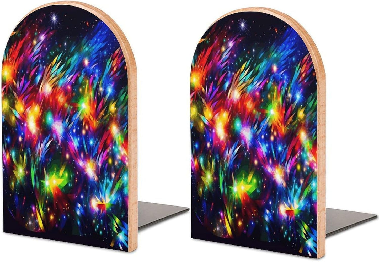 Bright Beautiful Colorful Art Bookends 1 Pair Heavy Duty Book Ends for Shelves Non-Skid Bookend Supports Wooden Book Holders with Metal Base Desk Organizers Books Storage to Hold Books