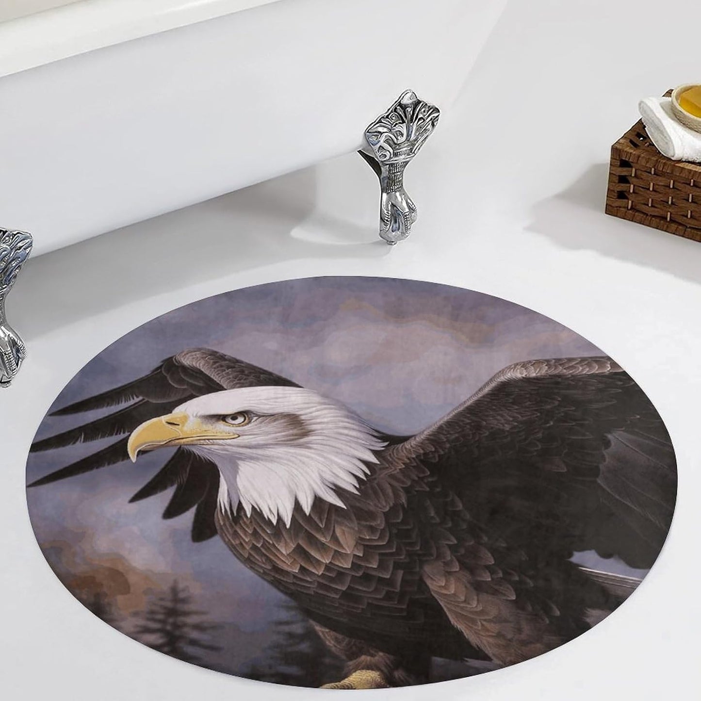 Bald Eagle Circle Rug Retro Luxury Coral Velvet Floor Mat Non Slip Soft Indoor Floor Carpet Comfy Thickened Area Rugs Modern Aesthetic Minimalist Carpets for Home Decor