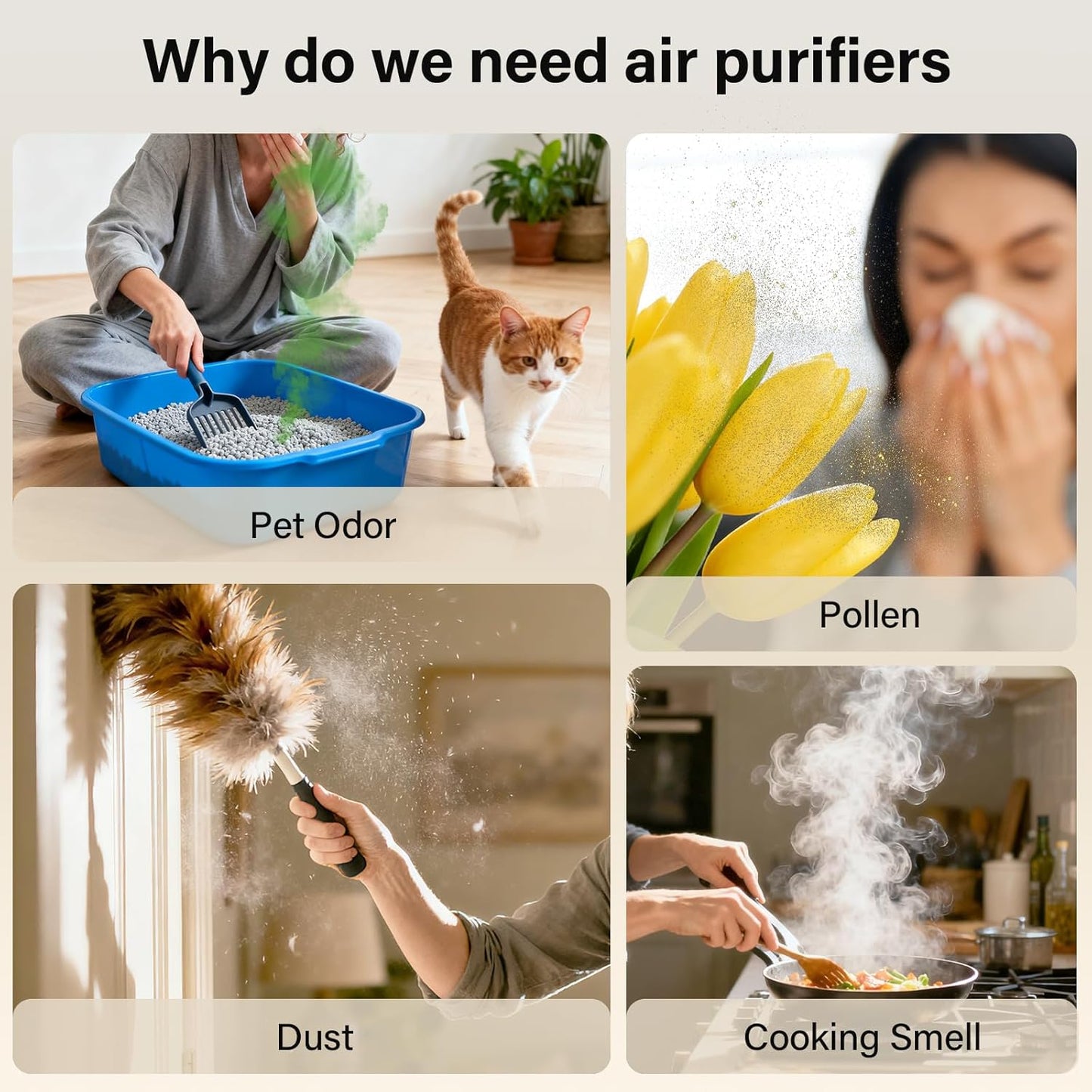 Air Purifiers for Home Pets Up to 3000Ft², HEPA Large Room Air Purifier with PM2.5 Air Quality Monitor, Sleep Mode, Air Purifiers for Bedroom Office for Allergies, Smoke, Dust, Pollen,8000B,White
