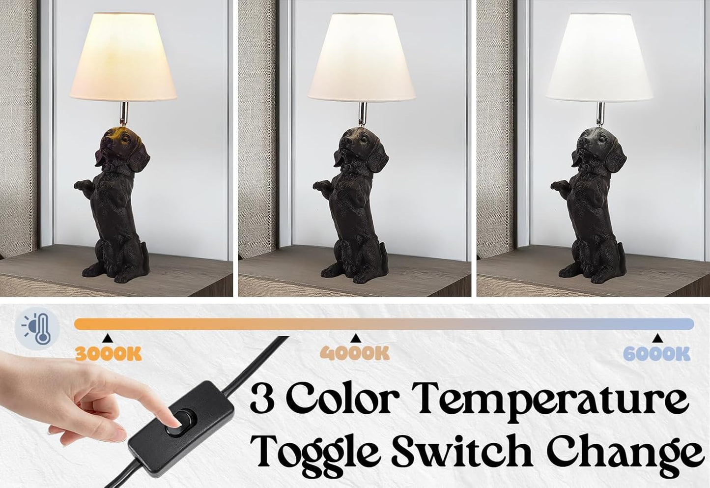 Black Dachshund Dog Table Lamp Creative Puppy Resin Desk Lamp Farmhouse Dachshund Pet Animals Nightstand Lamp for Bedroom Living Room Children’s Room Office Cafe