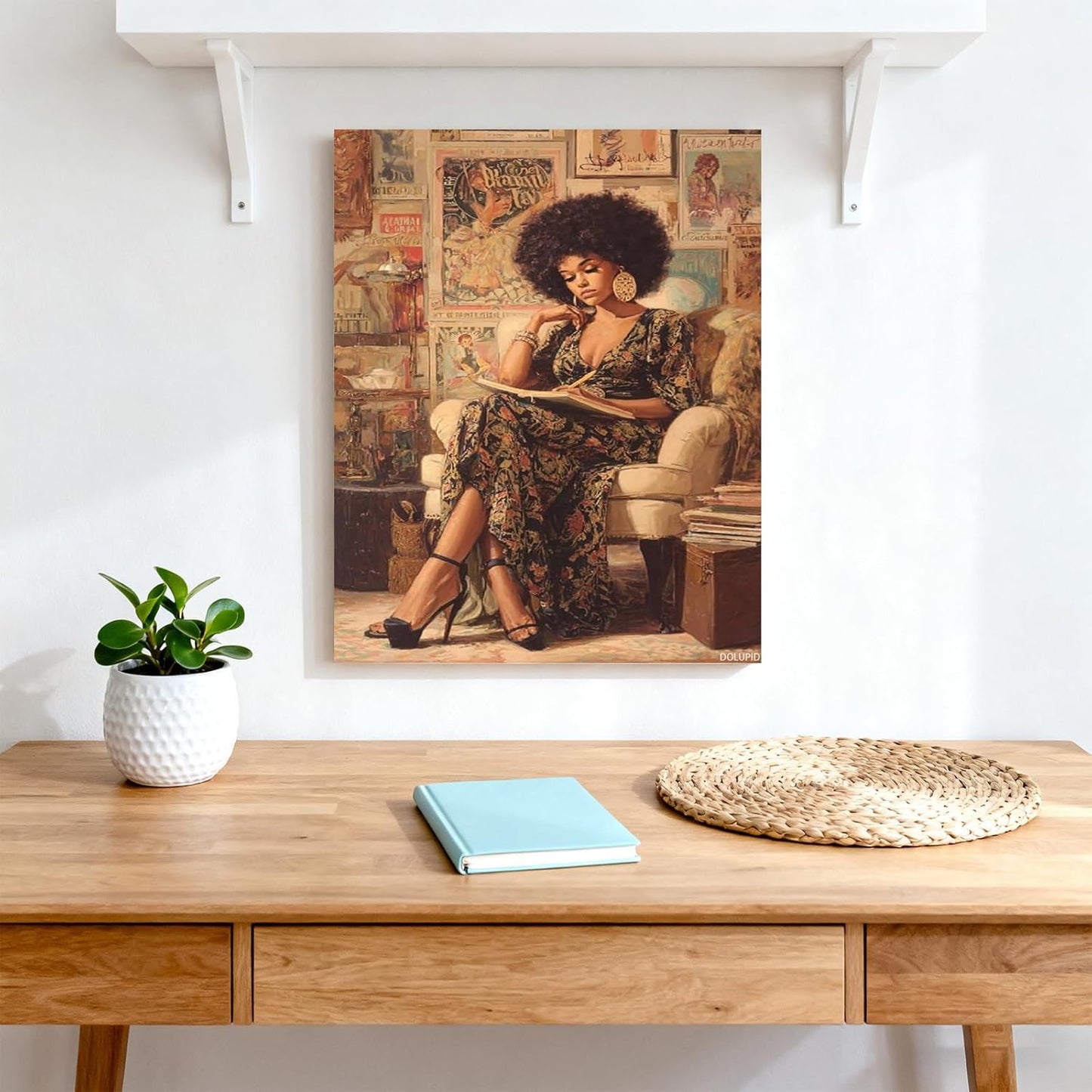 Beautiful African Woman Sitting on Sofa and Reading a Book Poster Prints Office Bathroom Room Decor Wall Art Aesthetic Canvas Paintings Frame-Style 08x10inch 20x25cm