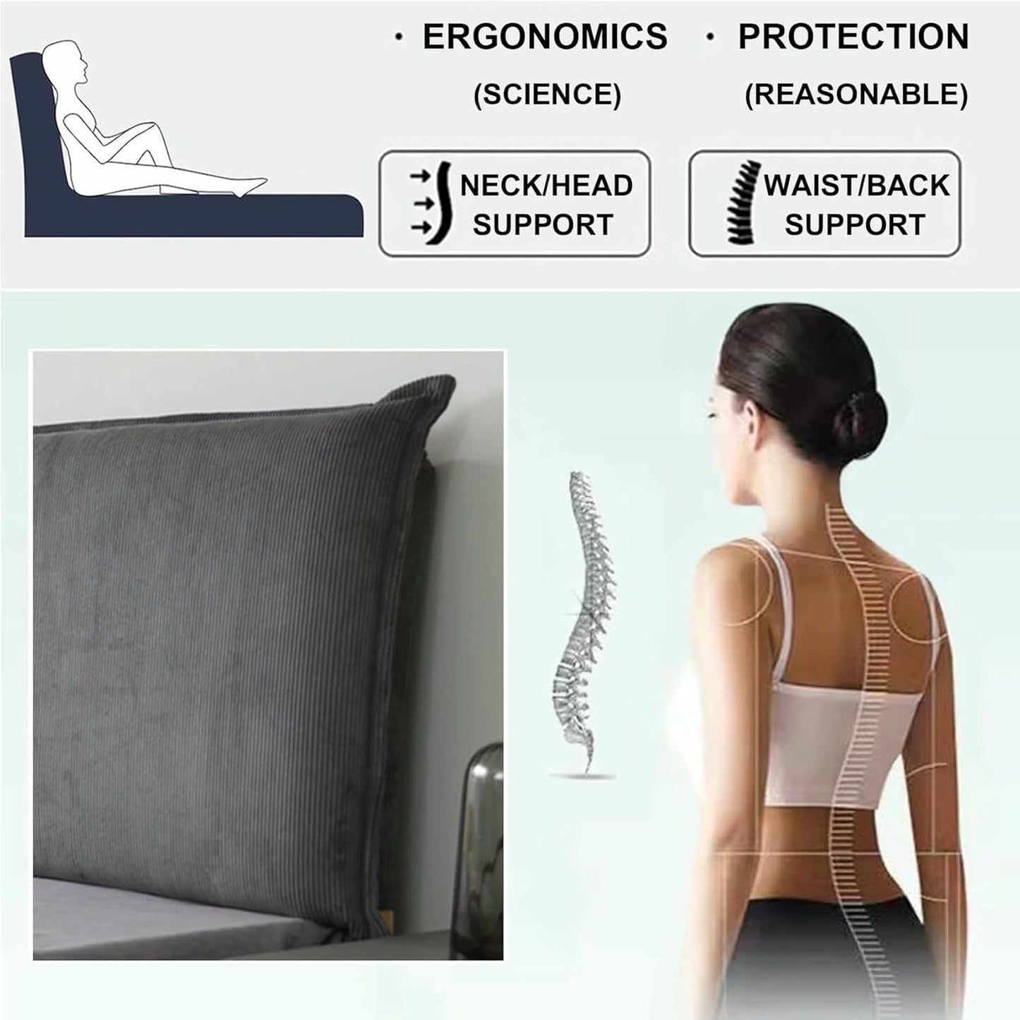 BedHead Upholstered Headboard Pillowboard Large Backrest,Corduroy Reading Pillow Wall Mounted Headboard Lumbar Support Cushion Daybed Tatami Bolster~/