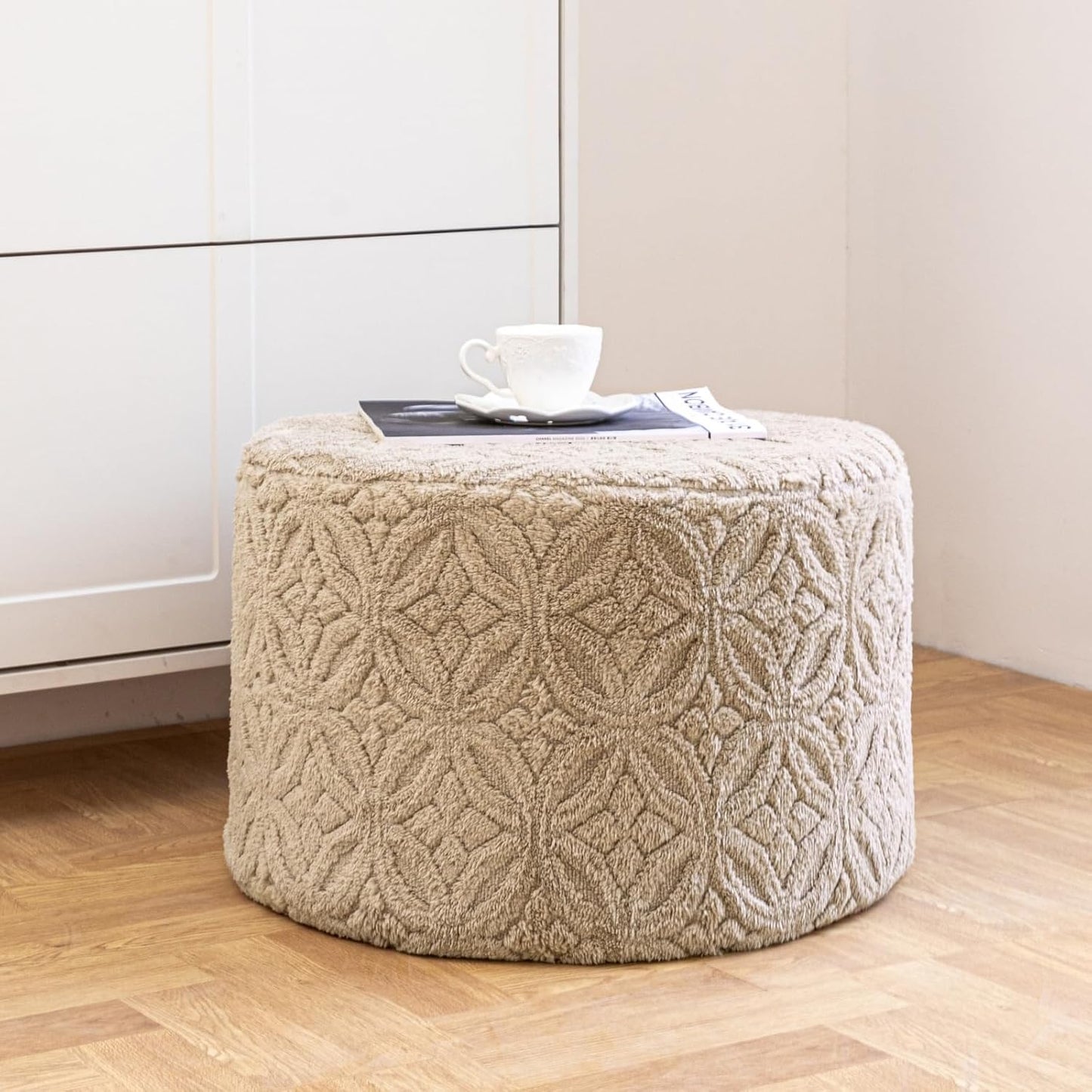 Plush Multi-Functional Ottoman Pouf – Ergonomic Ottoman Foot Rest with Space-Saving Design, Perfect Under Desks, Couches & Sofas (Light Coffee)