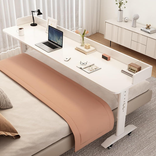 Adjustable Height Bed Desk with WheelsMobile Overbed Table Solid Wood Computer Table for Bed Versatile Over The Bed Desk Portable Bedside Workstation