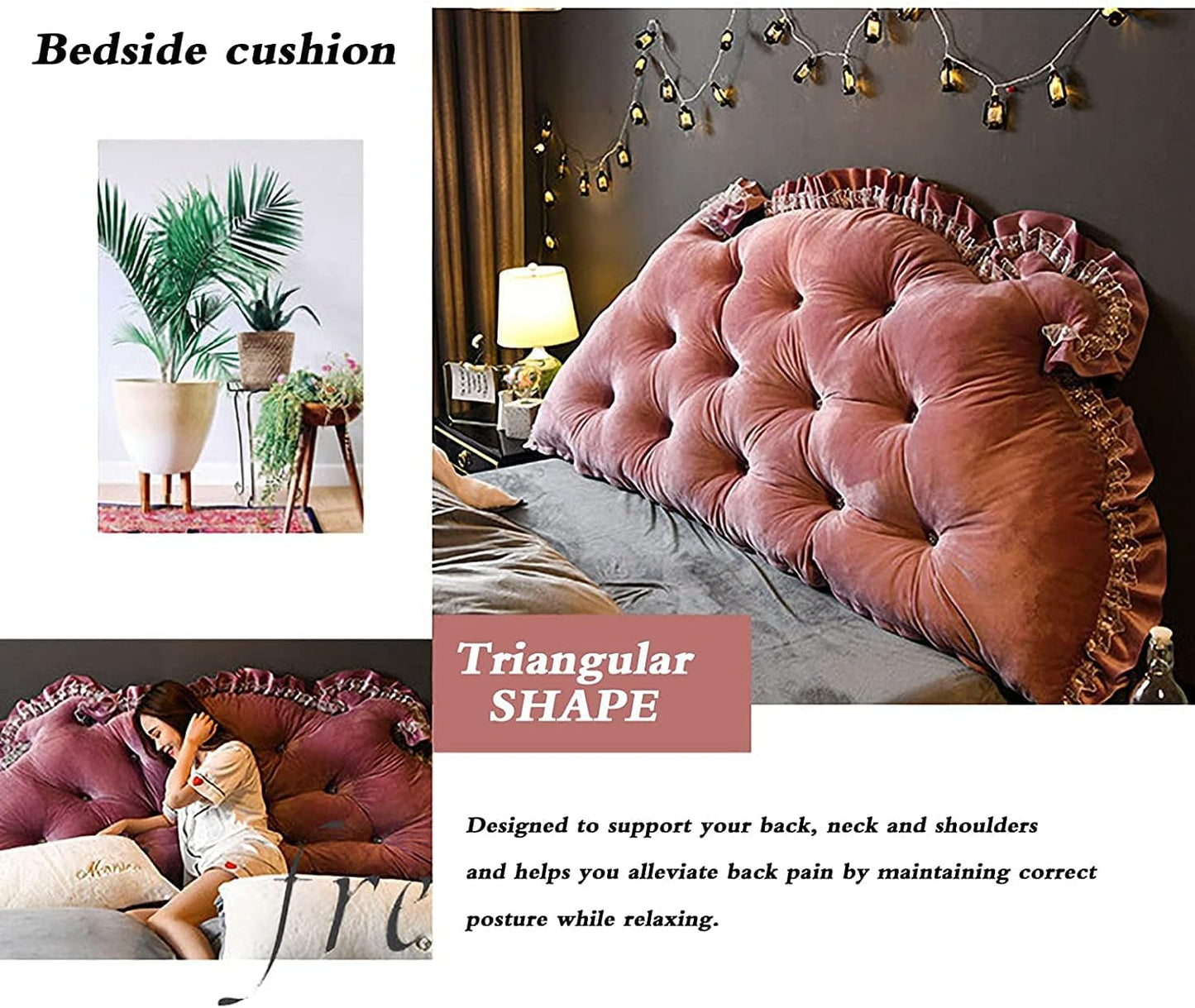 Large Bolster Triangular Wedge and Body Positioners Support Reading Backrest Pillow Bedside Cushion Reading Pillow Upholstered Wedge Headboard Pillow (Khaki 200cm)