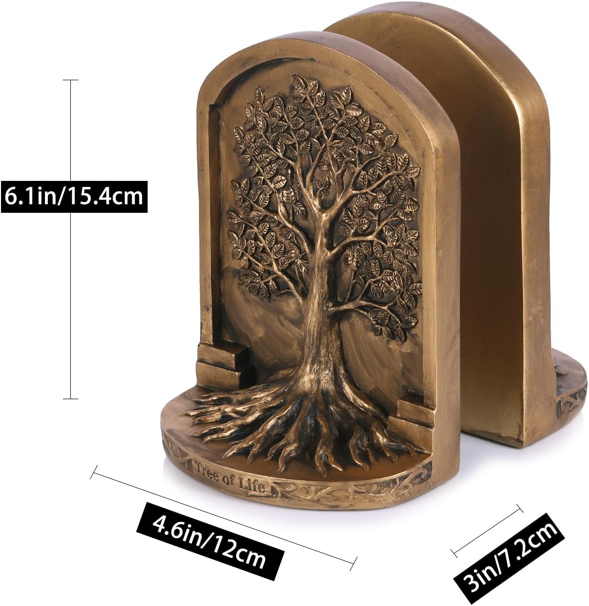 Tree of Life Resin Bookends - Set of 2 Heavy Duty Antique Bronze Book Holders with Non-Slip Bottom, Decorative Bookends for Shelves, Office, Home Library, Living Room and Study Room Decor