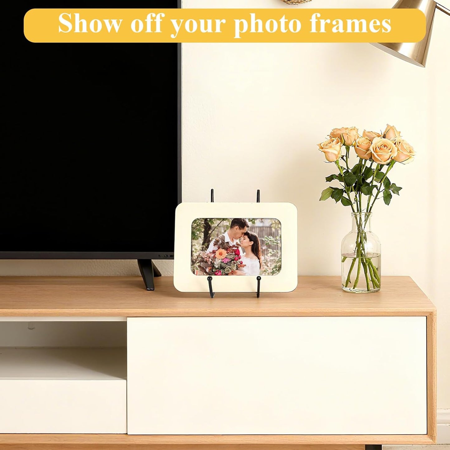 24 Pcs Plate Stands for Display, 12 Pcs 6 Inch Black Metal Picture Frame Stand 12 Pcs 4 Inch Metal Plate Display Stand for Decorative Dish, Picture, Art Crafts, Books