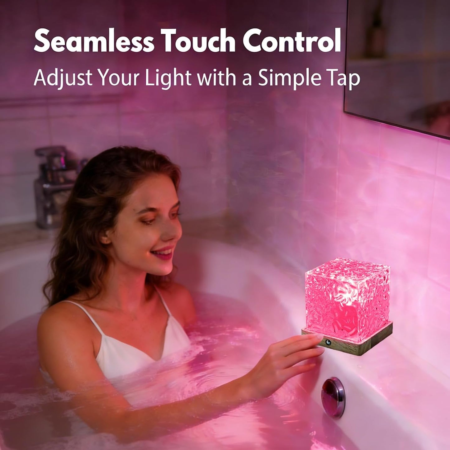 LETOUR Bathroom Mood Light,Rechargeable Shower Light 16 Color Changeable Ocean Wave Projector Lamp, Dimmable Waterproof Shower Lamp with Remote, Rotating Cube Water Ripple Lamp for Bath