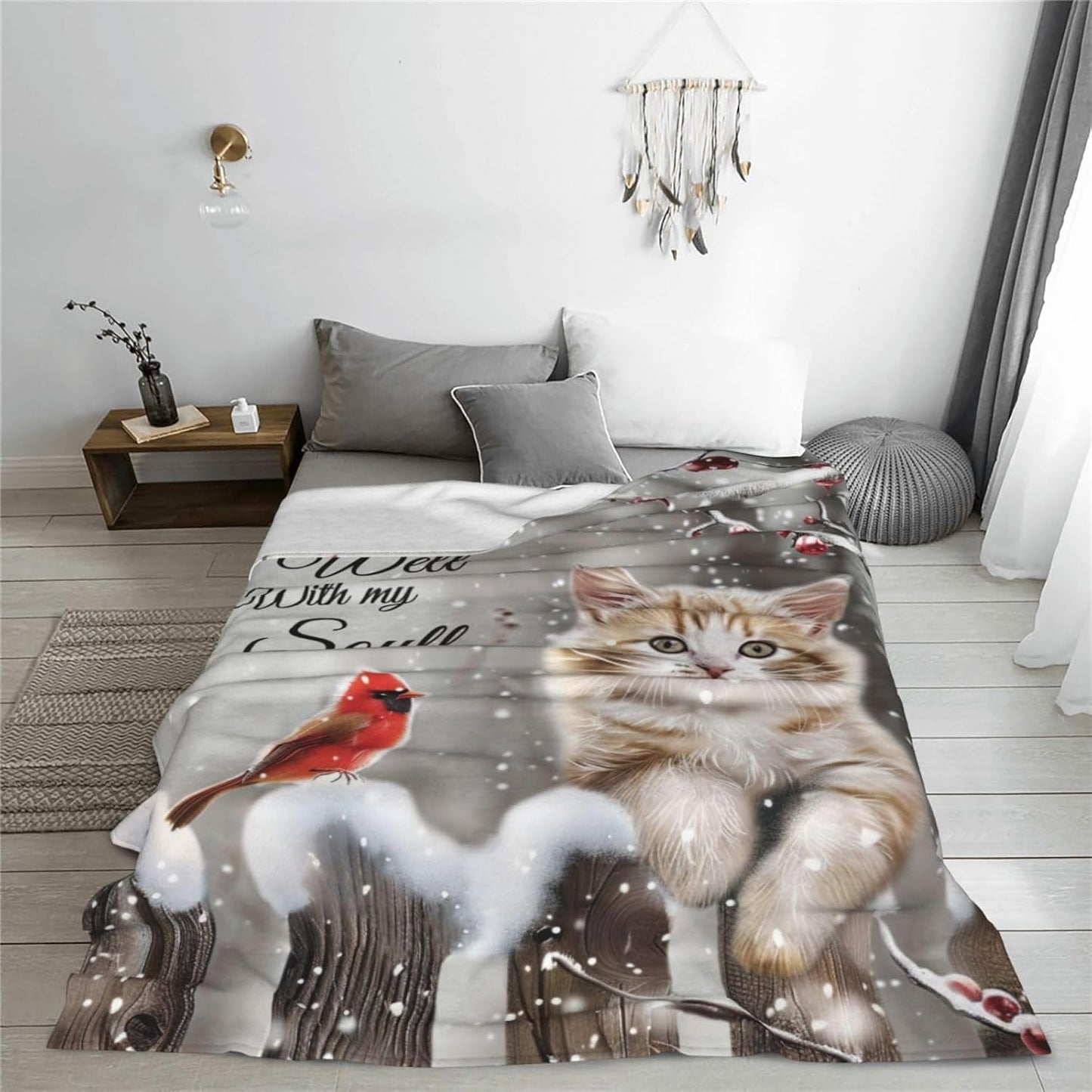 Cardinal Cat Blanket Christmas Decor Throw Blankets Cozy Fleece Flannel Soft Warm Plush Lightweight Bedding Blanket Cat Gifts for Women Cat Lover Men Adults Girls Boys for Couch Sofa Bed 40"X50"