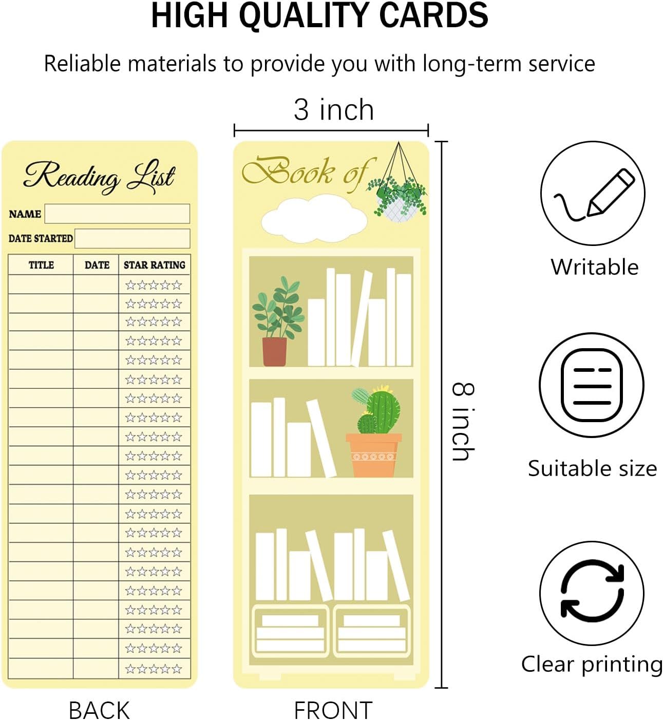 60pcs Reading List Bookmark Bookshelf Design Bookmarks 3x8 Inch 2025 Personal Libraries Reading Page Cards Bookmarks Book Tracker Notecards Book Accessories for Reading Lovers