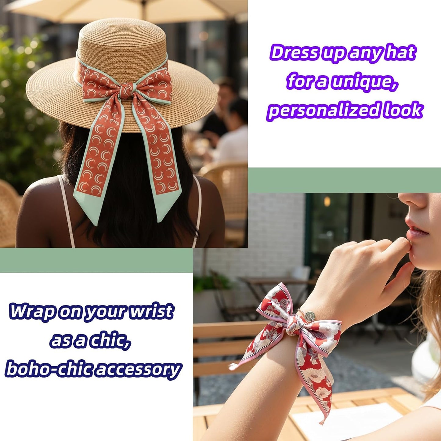 GoldenLife Fashion Scarves for Women, Multifunctional Boho Scarves Headbands Satin Scarf for Bag Hair Accessories (6 Pack)