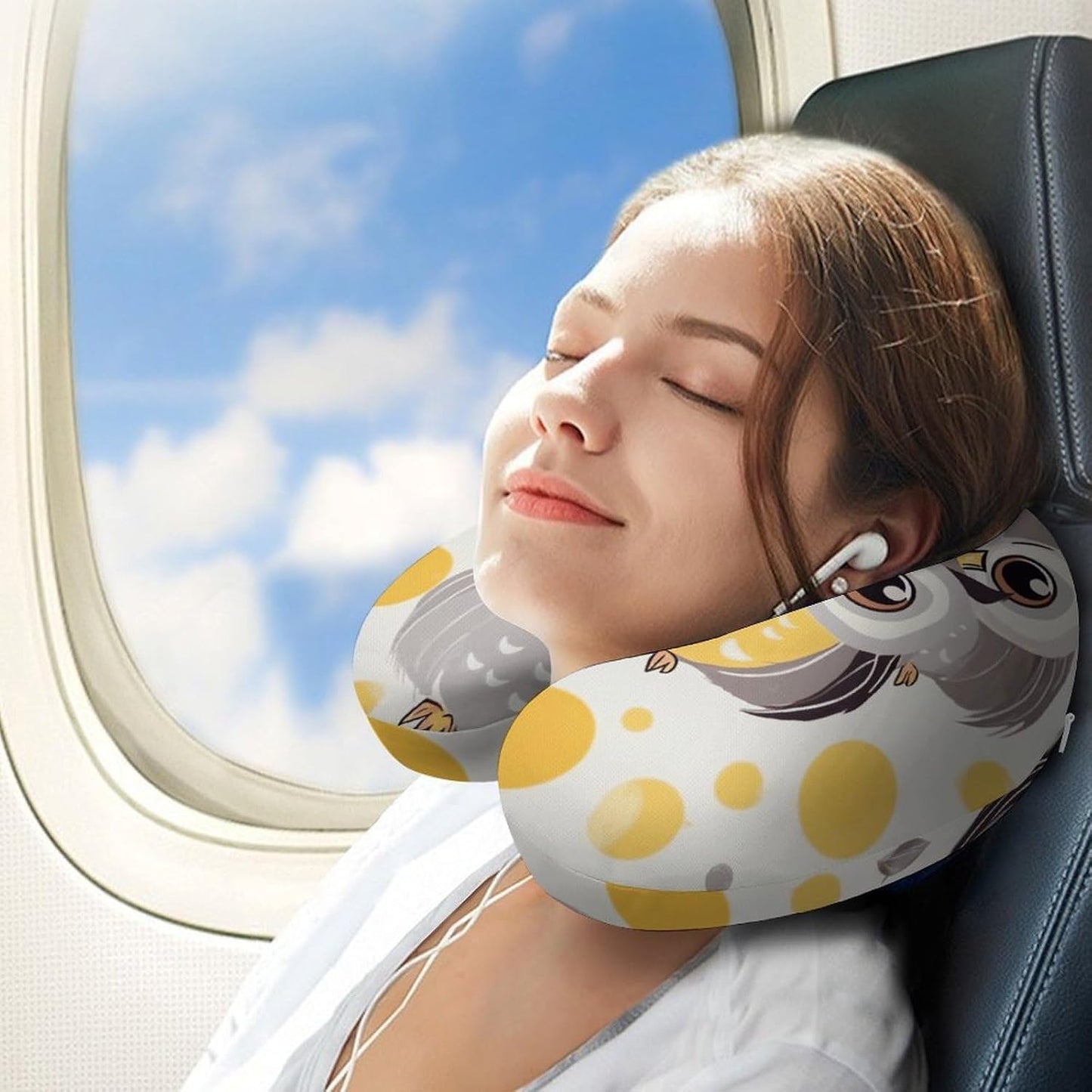 Animal Cartoon Owls Cute Neck Pillow Memory Foam U Shaped Pillows Portable Pillows for Shoulder Travel Head Support Pillow with Concealed Zipper for Airplane Car Home Office