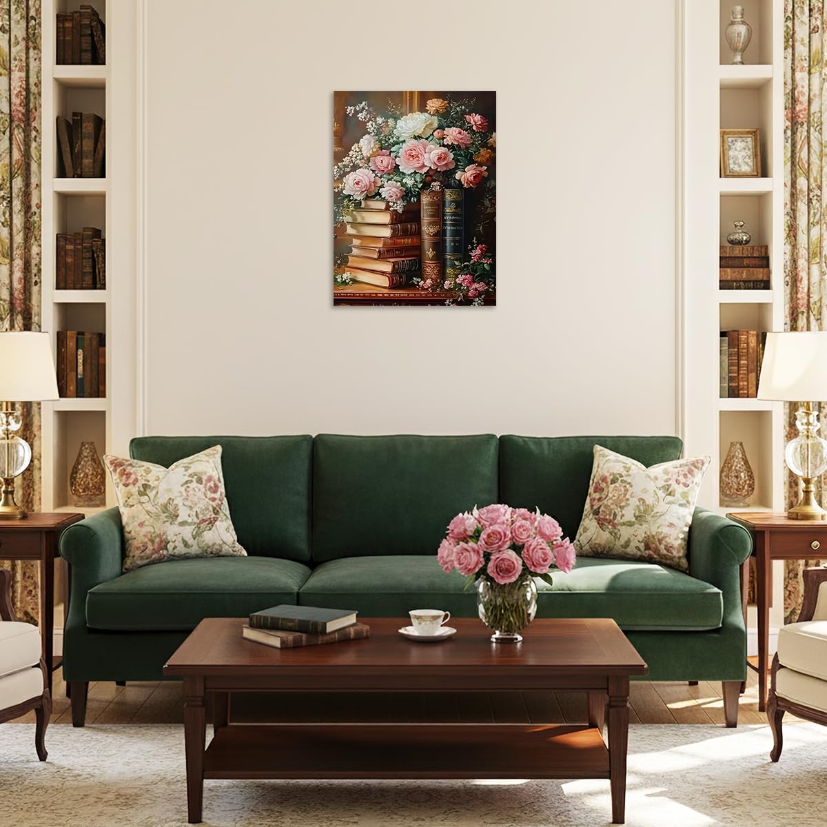 Dazzlewall Vintage Floral Books Wall Art Poster, Classical Rose Flowers Book Aesthetic Artwork Print Study Bedroom Reading Room Canvas Print, 12x16 in Unframed