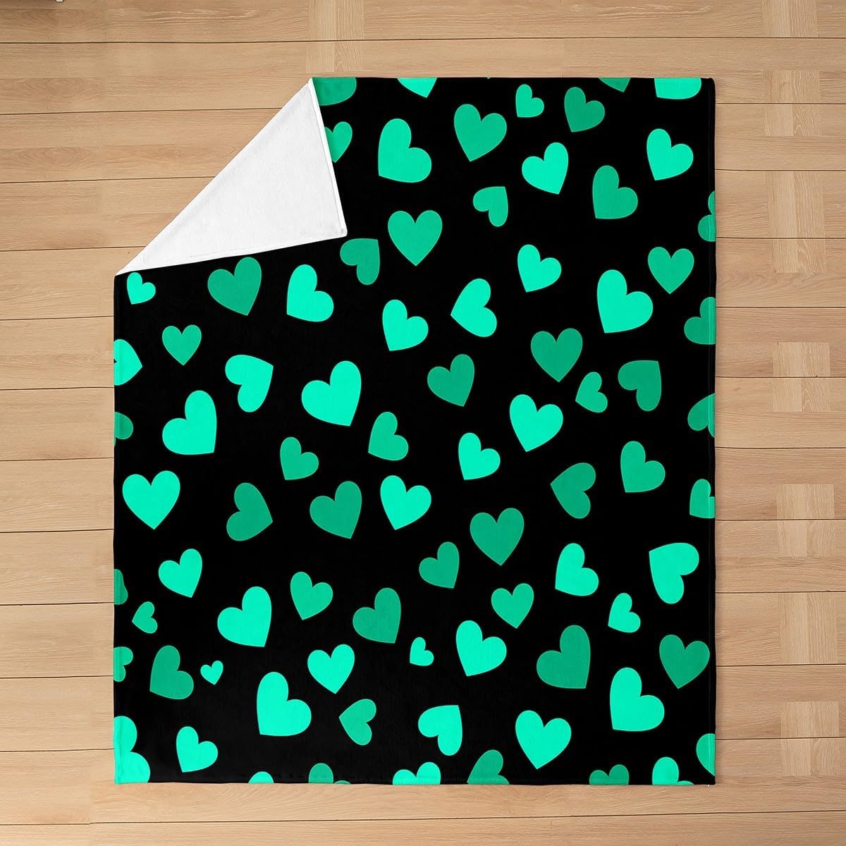 Green Hearts Throw Flannel Blanket,Romantic Valentine's Day Theme Fleece Throw Blanket for Home Decor Sofa Couch,Chic Love Hearts Fashion Green Black Fleece Blanket,40"x50"