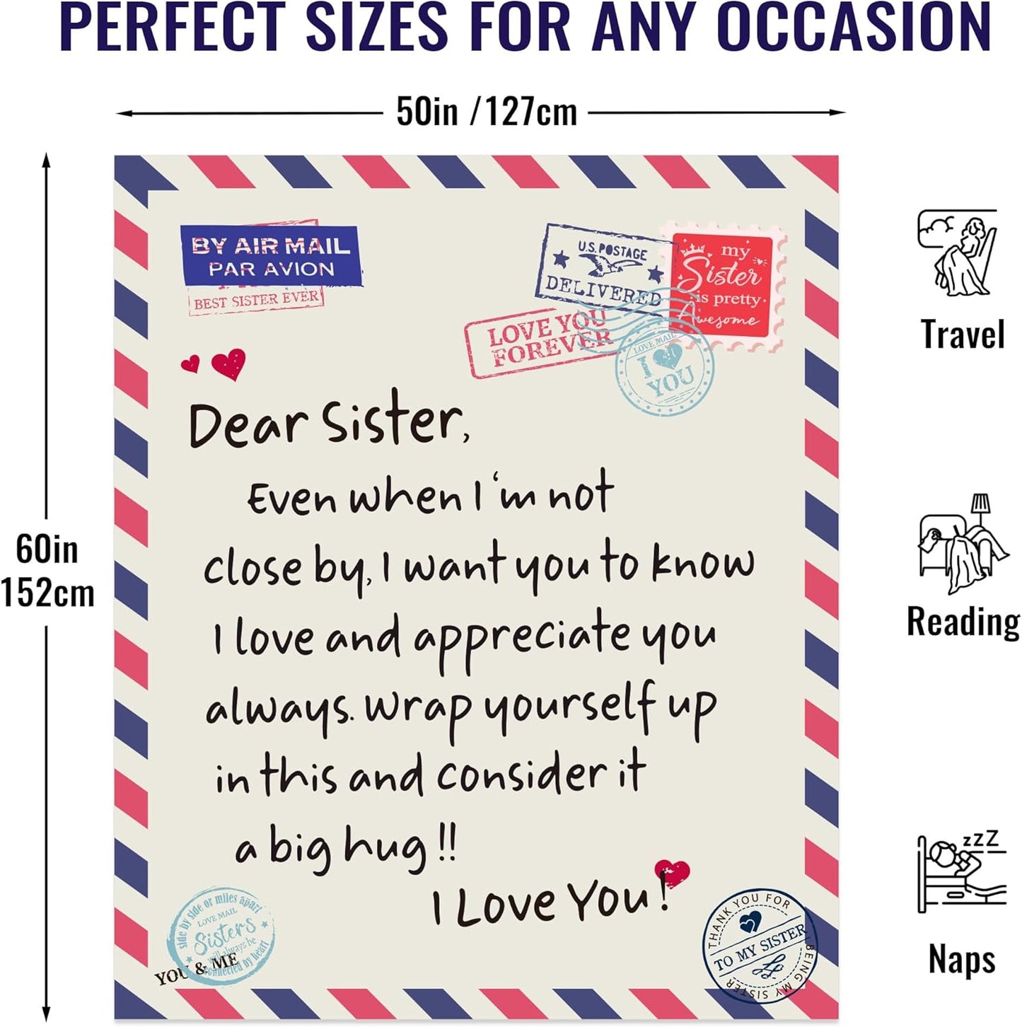 Sister Gift Blanket from Sister - Cozy Soft Flannel Throw Blanket for Sis Birthday, Christmas, Valentines Day, Encouragement & Long Distance Gifts, Bed, Couch Decor 60”x50”
