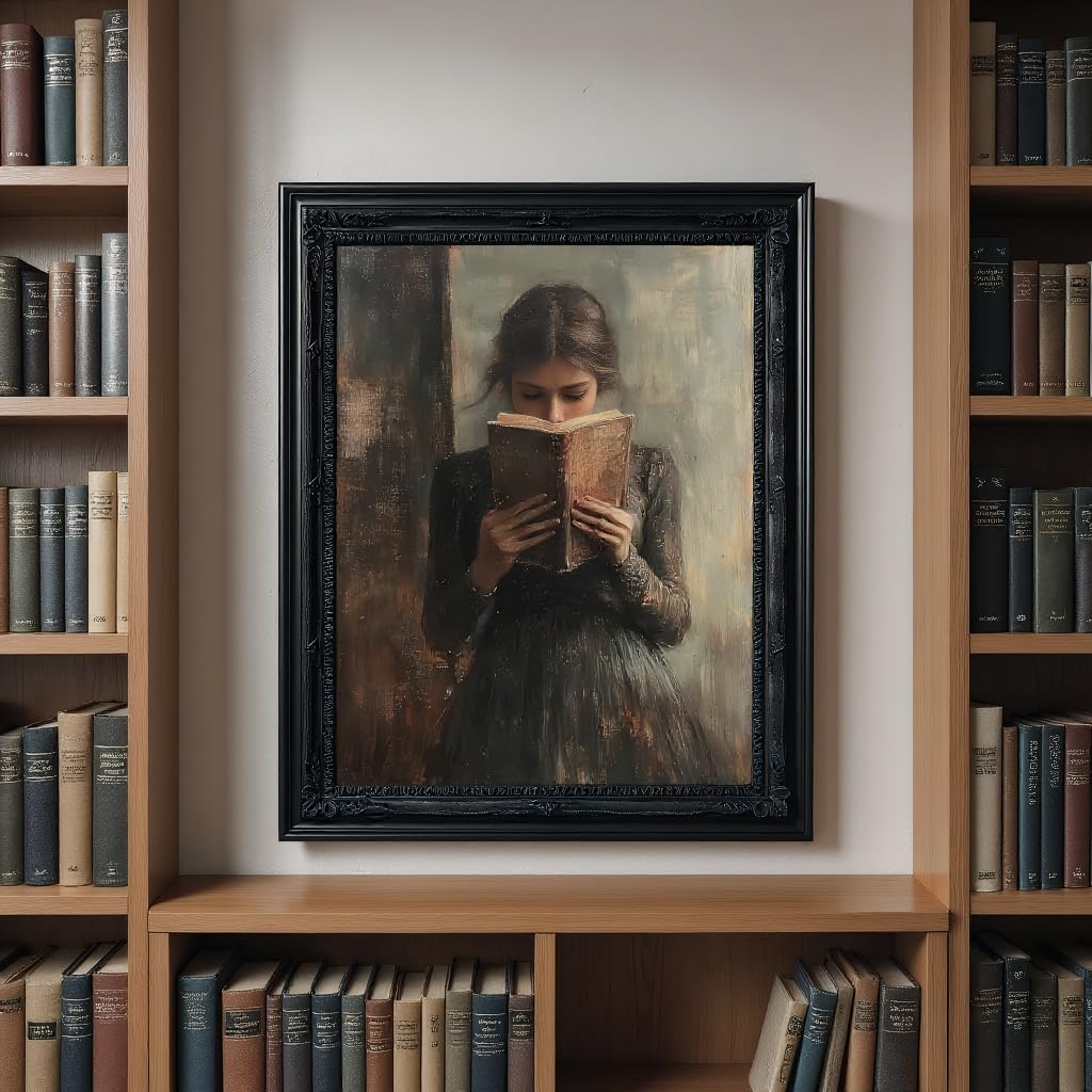 Heltrappe Dark Academia book wall art Decor Victorian Woman Reading Bookish Wall Art Print posters vintage book room library nook Decor Paintings Picture Moody Girl Aesthetic Poster 12x16in Unframed