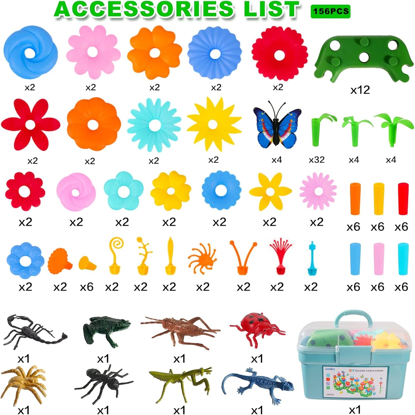 Birthday Toys Gifts for 2 3 4 5 6 Years Old Toddler Girls Boys, 156 PCS Insect Flower Garden Building Educational STEM Pretend Play Gardening Set,Easter Basket Stuffers Gifts for Preschool Kids Age 2+