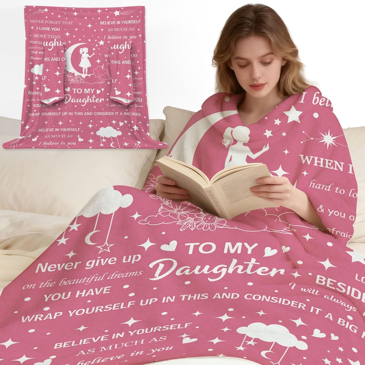 Wearable Blanket with Sleeves, Flannel Wearable Blanket for Women Girls Mom, Comfy Snuggy Wrap Throws for TV Sofa