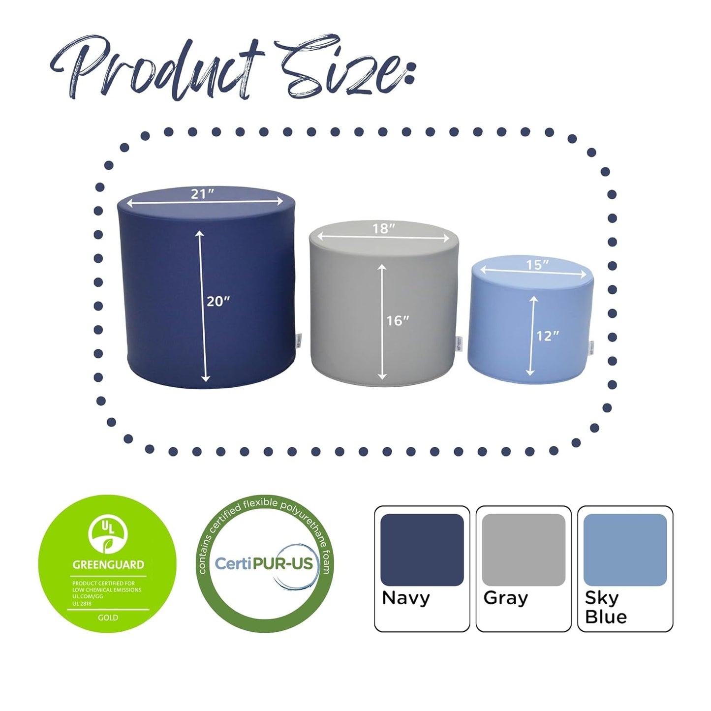 Children’s Factory Tranquility Ottoman Trio, Navy, Toddler Classroom or Daycare Furniture, Kids Preschool Reading Nook Flexible Seating