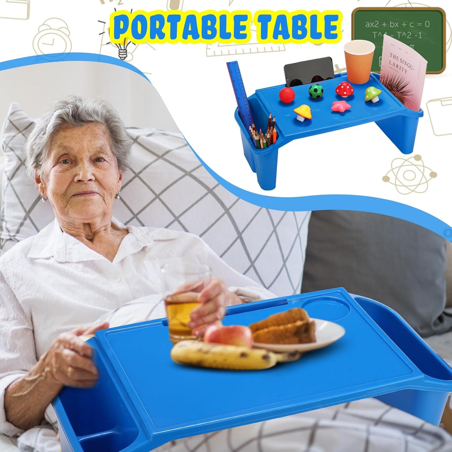Leinuosen 6 Pcs Kids Lap Desk Tray with Storage Plastic Breakfast Laptop Trays with Side Pockets and Slot Portable Lap Bed Table for Writing Eating Game Classroom Snacks Boy Girl (Multi Colors)