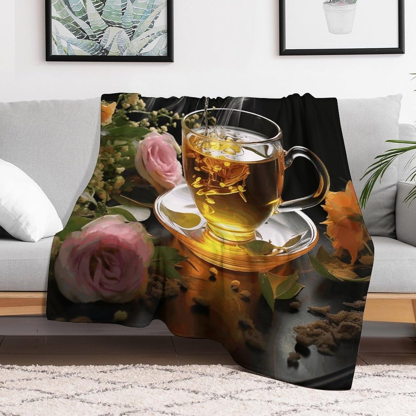 Cup of Tea Throw Blanket for Couch Super Soft Warm Lightweight Throw Blankets Cozy Flannel Bed Blanket Cute Decorative Blankets for All Seasons Home Decor Gift 30"*40"（76 * 100cm）