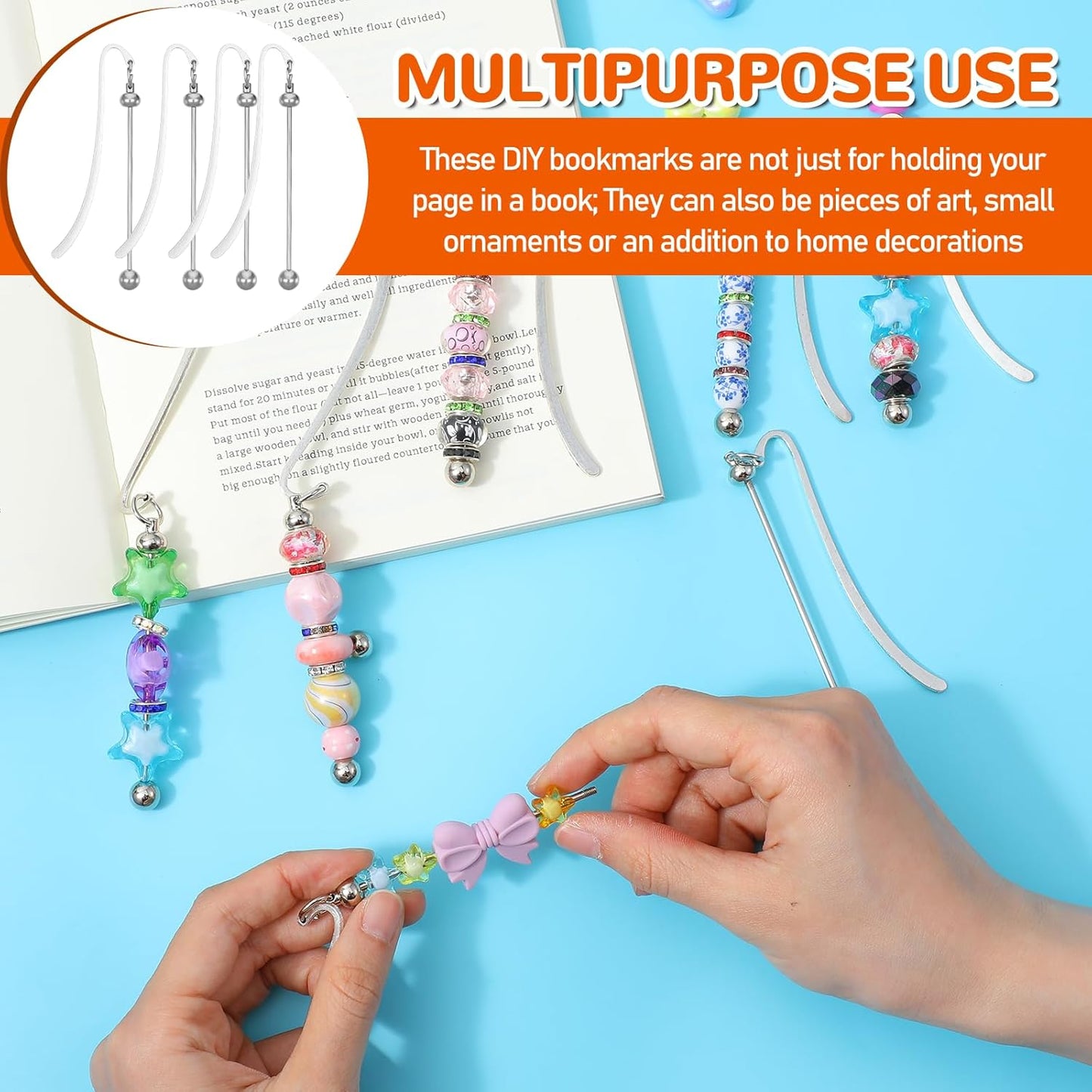 20pcs Beadable Bookmarks DIY Metal Blank Bar Bookmark for Beads Modern Beaded Craft Jewelry Pendant Charm Gift Beading Bookmark Bar Bulk for Student Teacher Office Supplies Craft Jewelry Pendant Charm