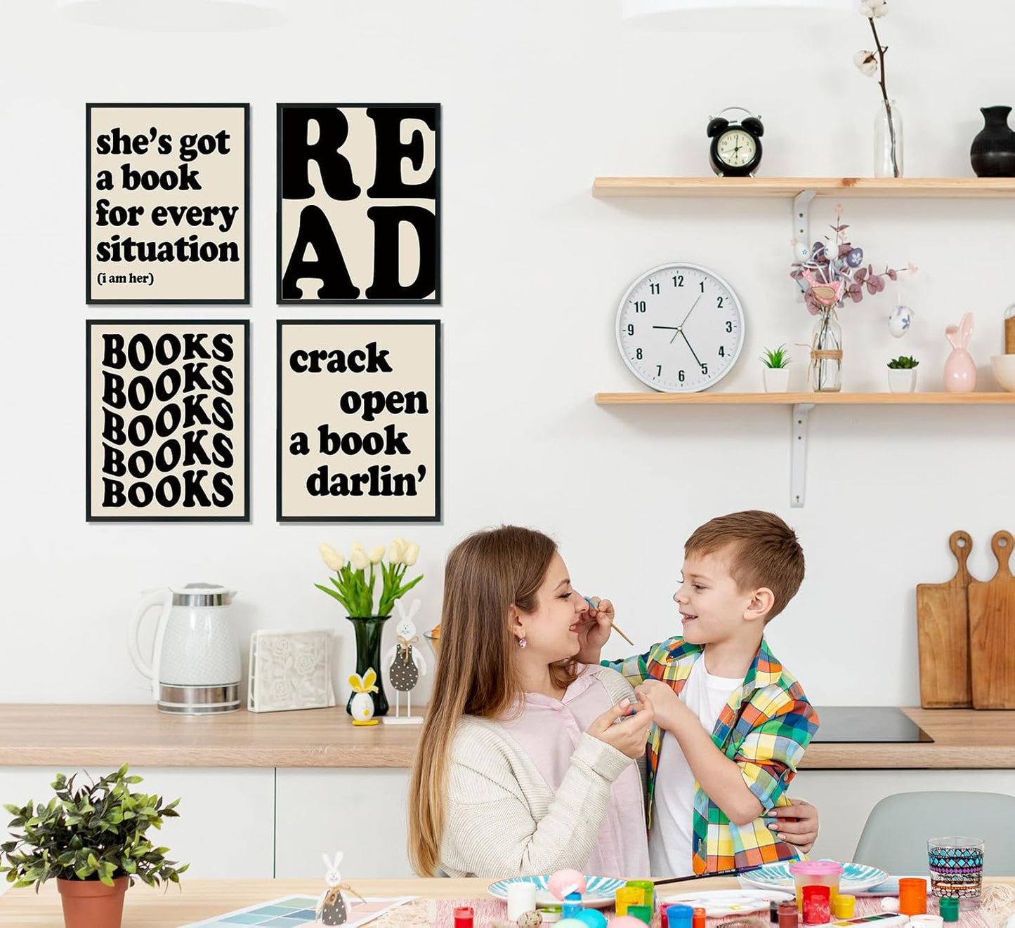 ULEGIE Book Decor, Book Club Decorations Reading Wall Art Decor, Reading Posters for Library, Vintage Books Wall Art Prints for Reading Corner Classroom Girl Room, 8x10 Inch Unframed