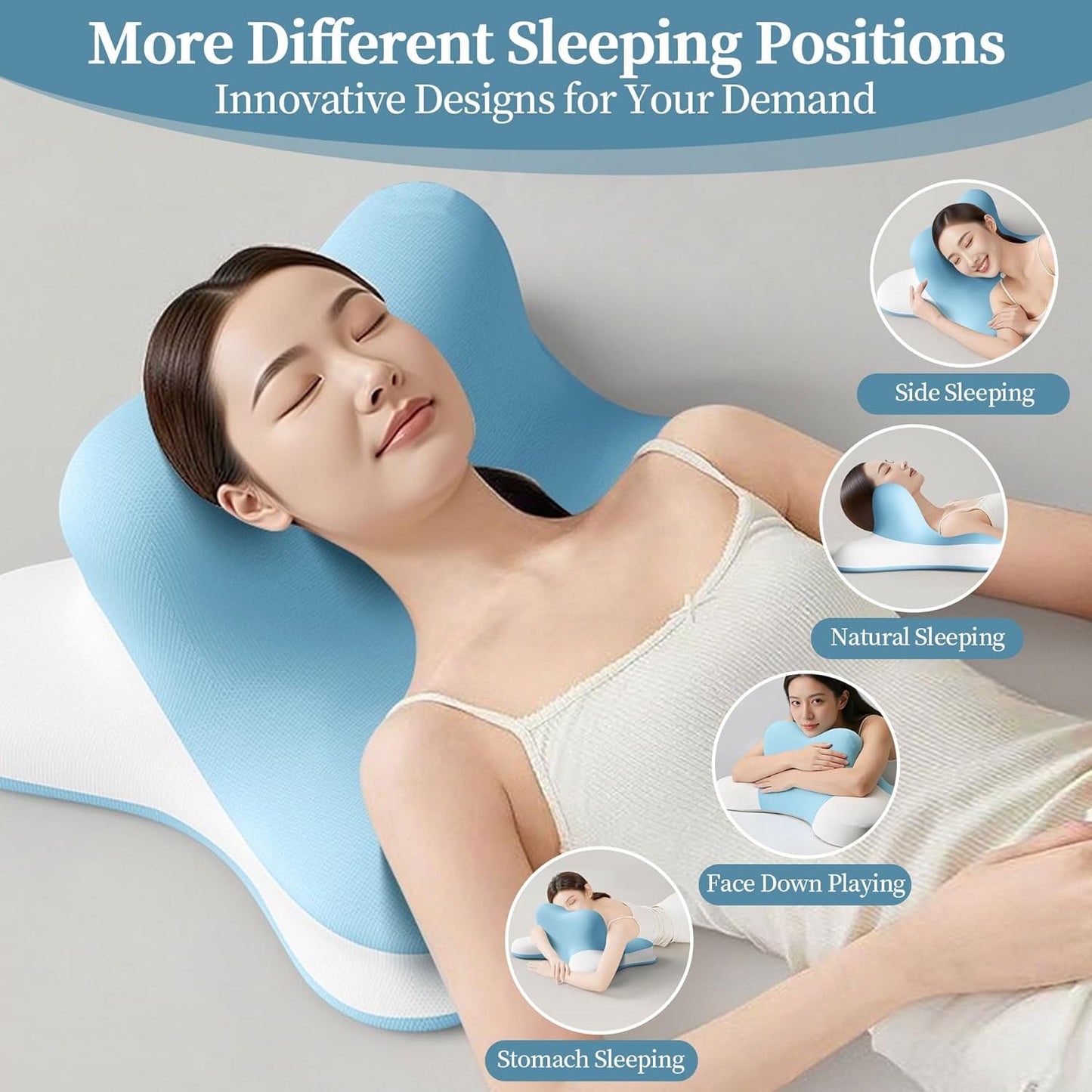 Reading Pillow for Bed, Lying, Leaning and Prone, Ergonomic Memory Foam Pillow for Headboard, Chin & Back Support Pillows on Bedrest Couch Floor- Blue