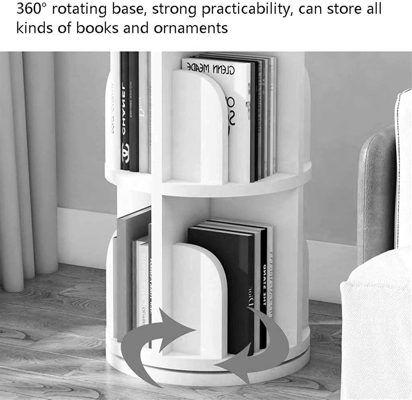 Solid Wood Revolving Bookshelf - 360 Degree Rotating Children Bookcase for Living Room - Creative Corner Shelf with Floor Standing Storage