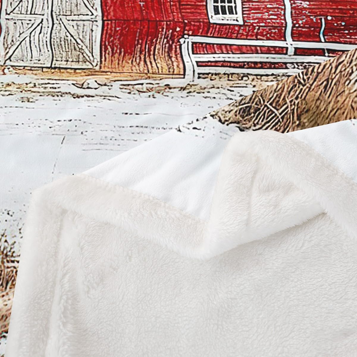 Erosebridal Rustic Barn Fleece Blanket Twin 60"x80" Farmhouse Cow Sherpa Blanket for Kids Boys Girls Windmill Milk Cow Country Landscape Vintage Old Red Cabin Fuzzy Plush Throw