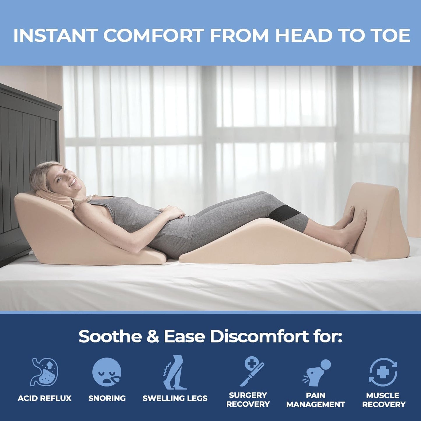 Contour BackMax Foam Bed Wedge Sleep Support System | Sleeping Pillow Wedge and Leg Elevation Pillows | Mattress Wedge for Acid Reflux | Backrest Wedge Pillows for After Surgery (28-inch BackMax Only)