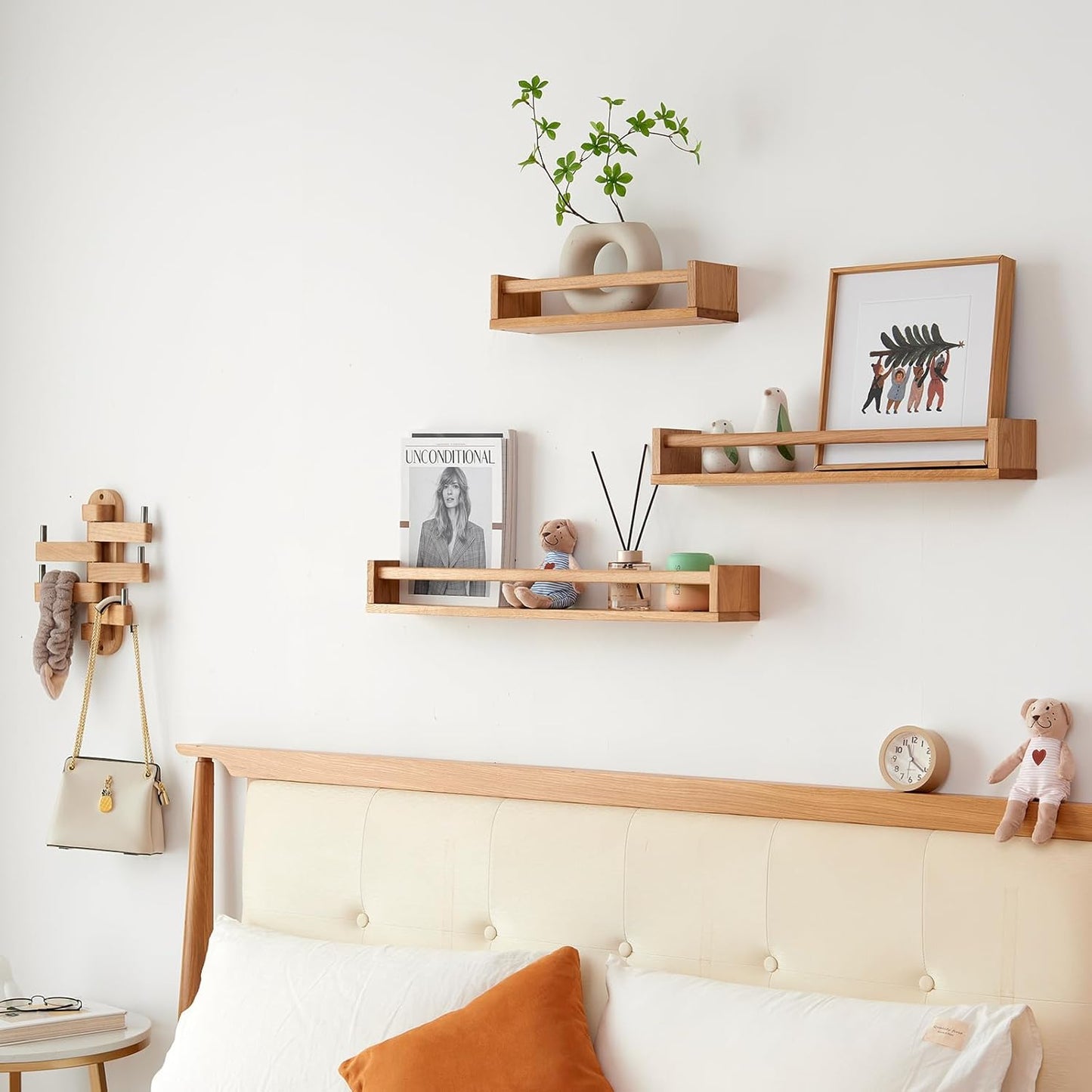 Oak Nursery Floating Shelves 27.5 Inches Wall Mounted Nursery Shelf, Wood Bookshelf Wall Shelves for Kitchen Spice Rack Bedroom Living Room Baby Nursery Room, Natural