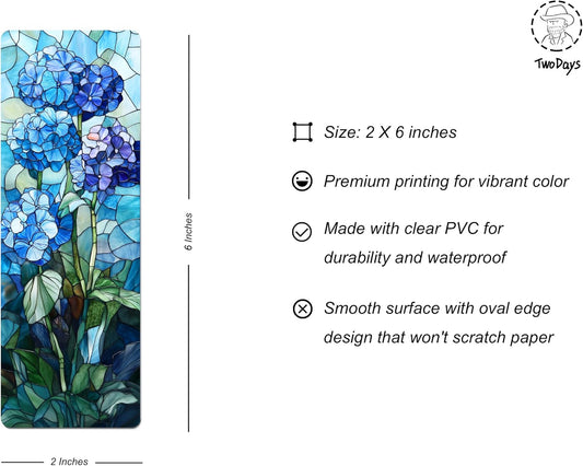 TwoDays 5Pcs Stained Glass Art Flower Bookmark - Transparent PVC Bookmark for Reading Women, Floral Bookish Gifts for Book Lovers Booktok, Cute Book Accessories (6'' X 2'')