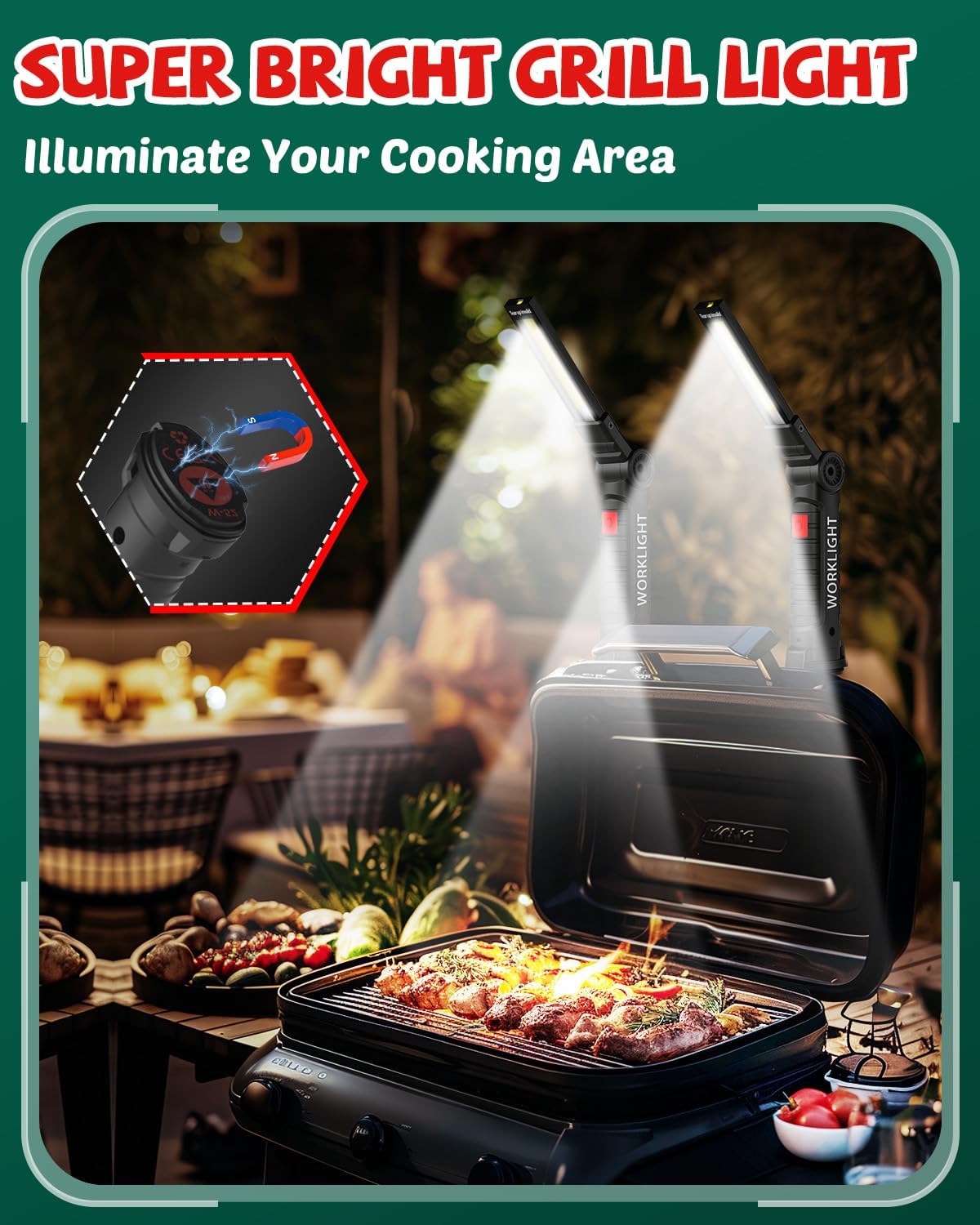 Coquimbo Tool Gifts for Men Him Dad Husband, Rechargeable LED Work Light BBQ Grill with Magnetic Base Hook, 360° Rotate Mechanic Flashlight Mens Easter Birthday Gifts (2 Pack Black)