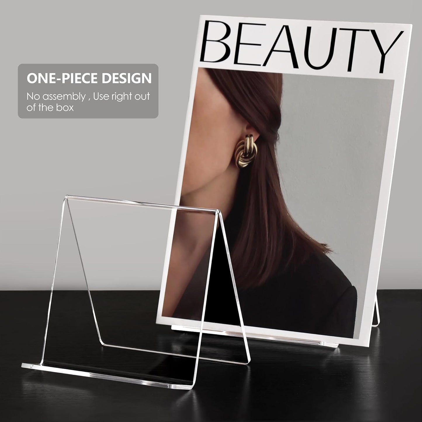 Acrylic Easel Book Stand, 5.9'' x 5.6'' Clear Display Easel Holder for Books, Tablets, Phones, Albums, Magazines, CDs, Plate, Artworks,Photo (2 Pack)