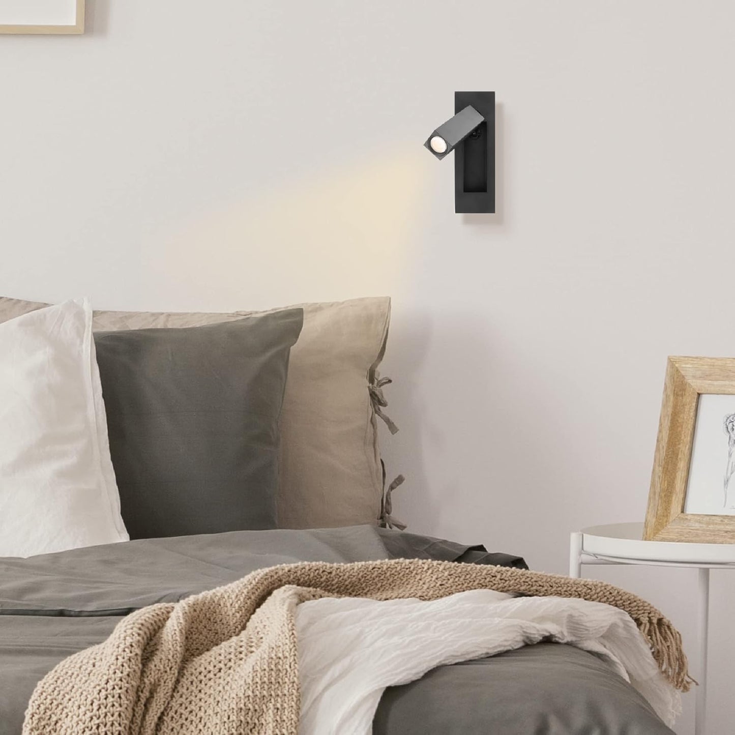 LEEKI Modern Wall Mounted Bedside Adjustable Reading LED Light Sconce - Just Lift to Turn On or Hide to Turn Off - Black
