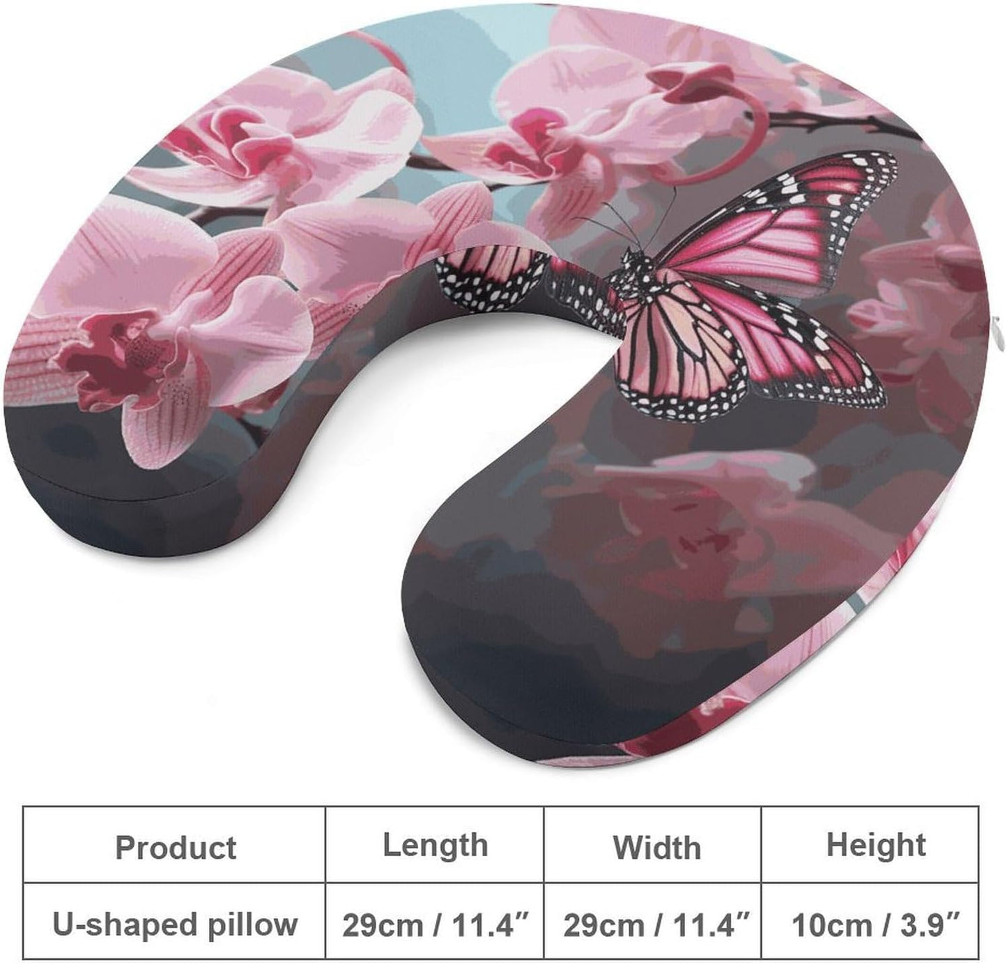 Orchid Flower Butterfly Soft Fresh Spring Neck Pillow Memory Foam U Shaped Pillows Portable Pillows for Shoulder Travel Head Support Pillow with Concealed Zipper for Airplane Car Home Office