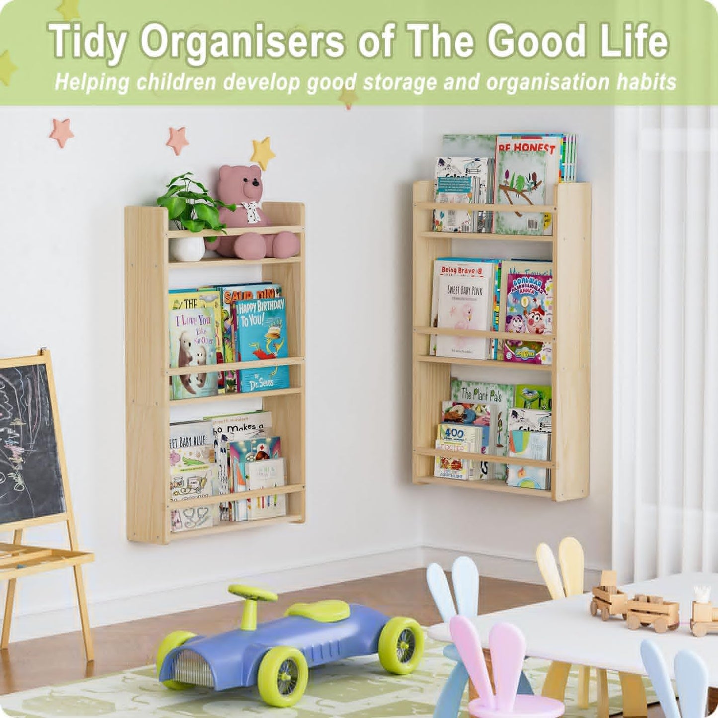 Wall Bookshelf for Kids, 3 Tier Kids Bookshelf Wall, 16.5 inch Floating Book Shelves for Nursery, Great for Bedroom, Living Room, Play Room and Nursery.