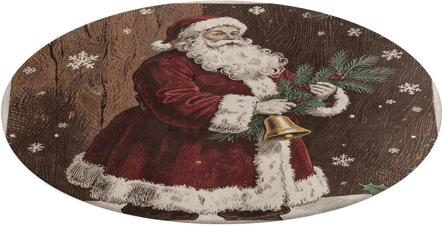 Coral Velvet Round Area Rug 2' Non-Slip TPR Backing Carpet 0.2 Inch Low Pile Christmas Santa Claus Door Mat Washable Decorative Floor Rug for Bathroom Kitchen Entryway Home Decor