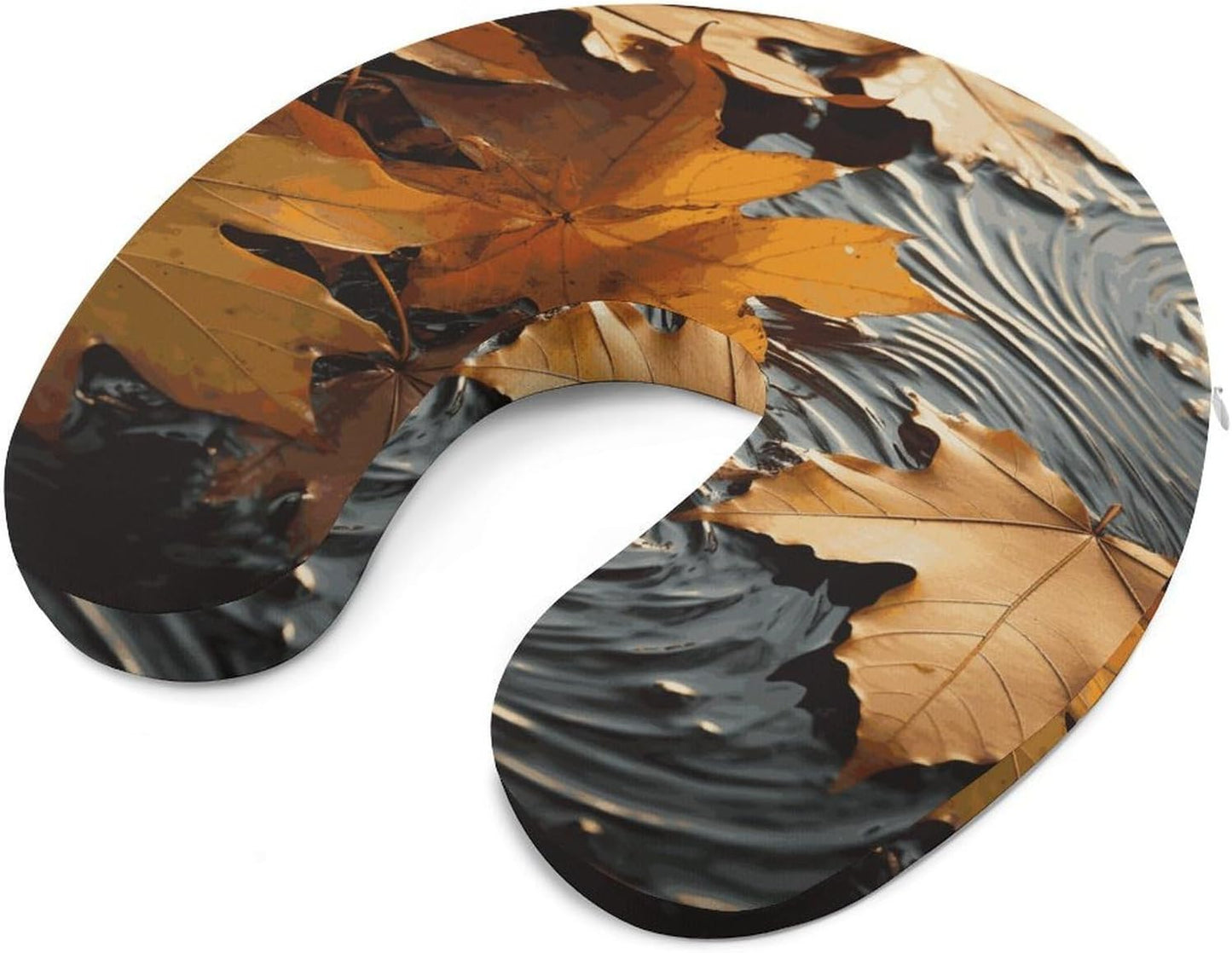 Fall Leaves Neck Pillow Memory Foam U Shaped Pillows Portable Pillows for Shoulder Travel Head Support Pillow with Concealed Zipper for Airplane Car Home Office