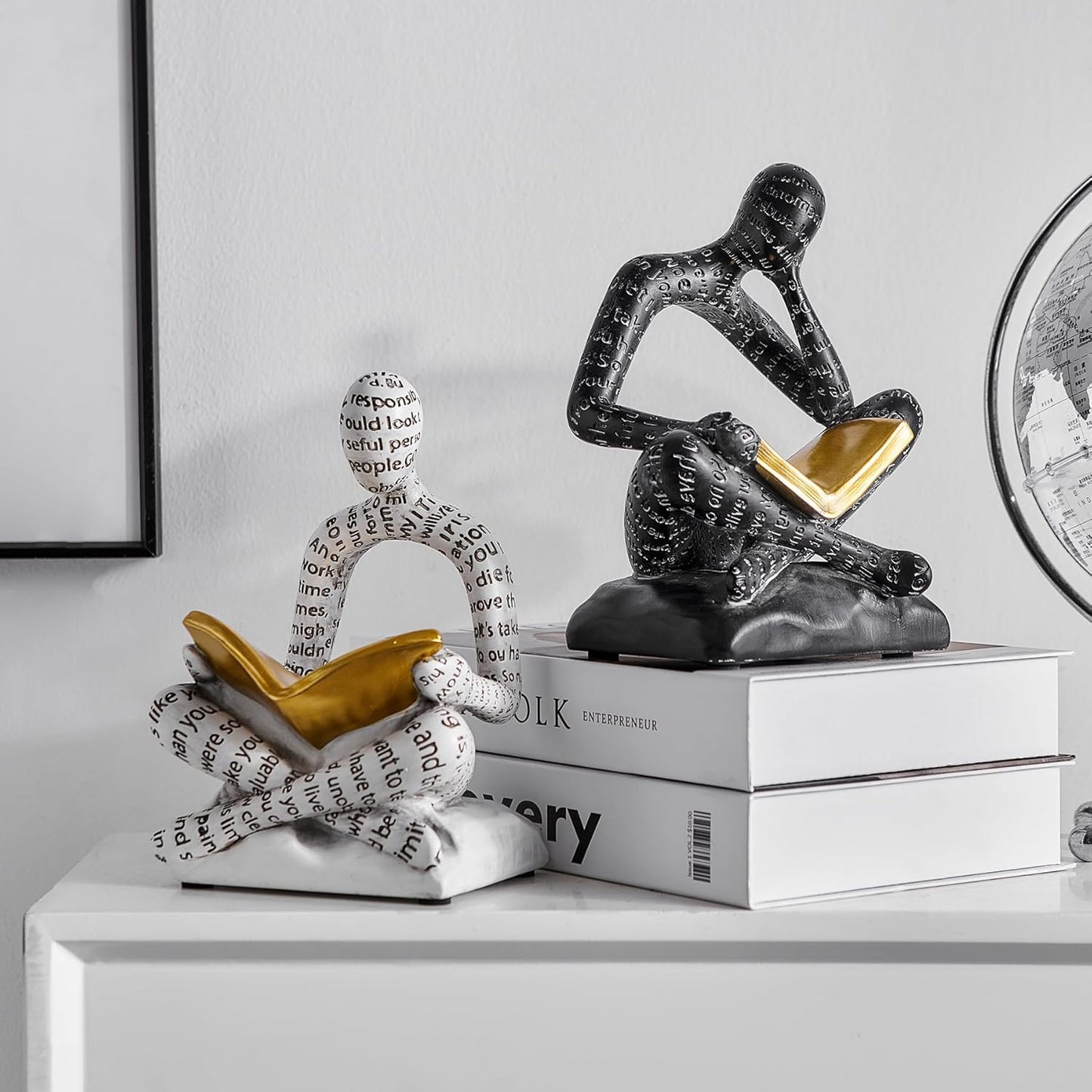 Bookends for Shelves, Decorative Book Ends, Heavy Duty Book Stoppers, Thinker Statue Decor, Modern Home Office Decoration Bookshelf Accessories