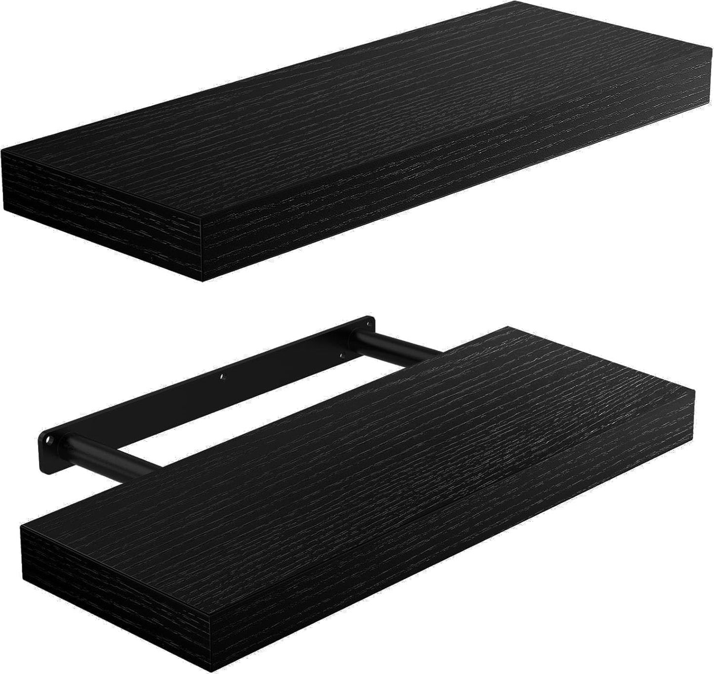 AMADA HOMEFURNISHING Floating Shelves Wall Mounted, 15 x 7 Inch Wall Shelves for Bathroom, Bedroom, Living Room, Black Shelves Set of 2