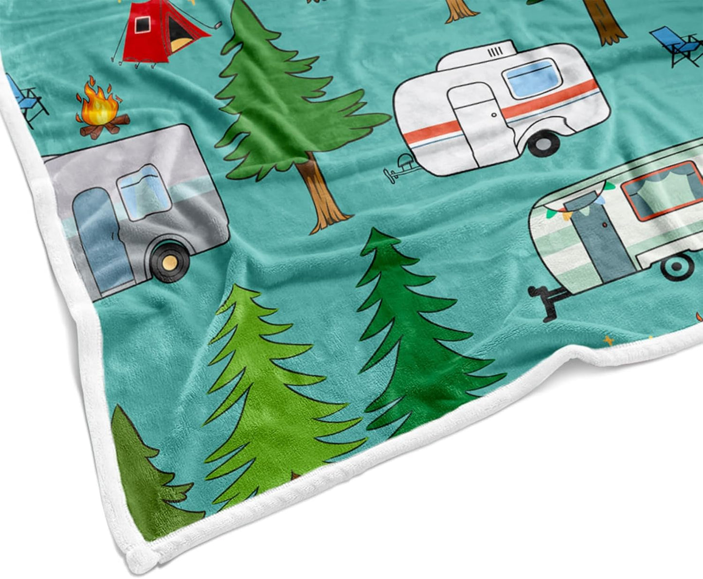 Travel Throw Blanket, Camping Blanket, Camper Decor Blanket,Outdoor Throw Blanket,Happy Camping Soft Plush Fluffy Blankets Camper Bedding for Bed Sofa Couch Camping Gifts 50x60inch