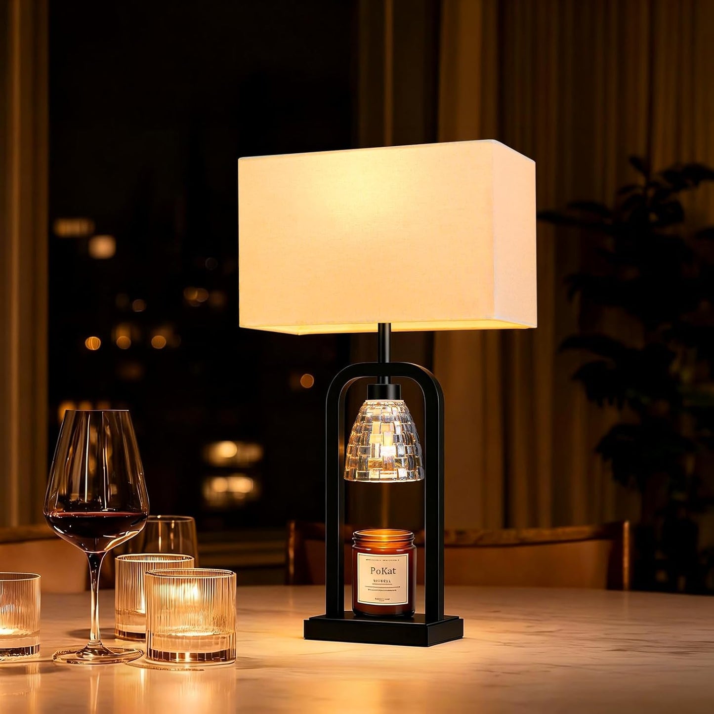 PoKat Electric Candle Warmer Lamp Black, Modern Lamp Candle Warmer with Timer Dimmer, Wax Light Warming Table Lamp for Jar Candles, Bedside Lamp for House Warming Home Decor Living room, Bulb Included