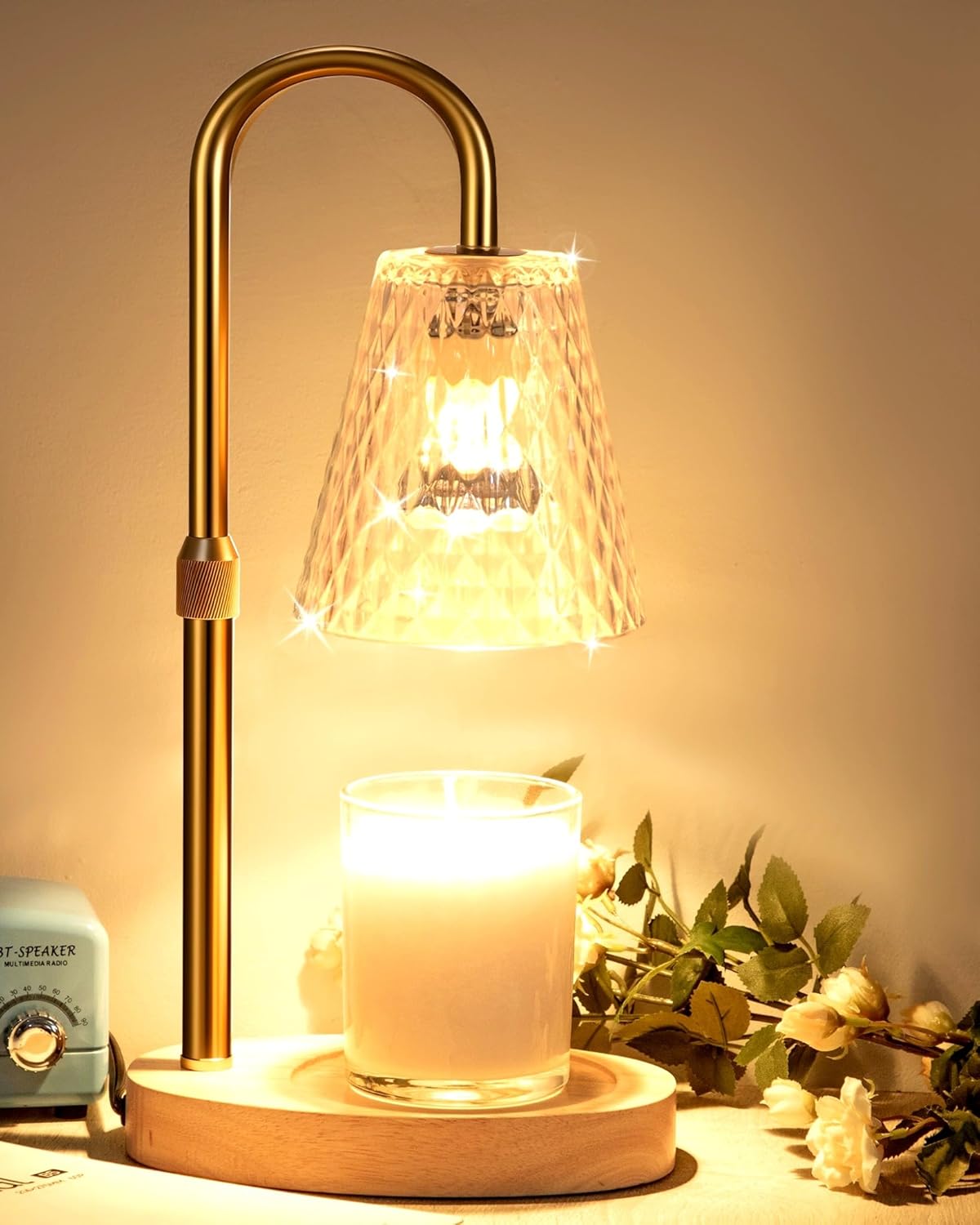 Candle Warmer Lamp with Timer - Adjustable Height Electric Wax Melter in Gold for Cozy Aesthetic Bedroom Home Decor Gift for Women Mother Friend Birthday Various Festivals