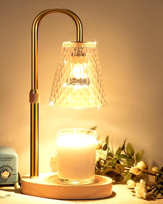 Candle Warmer Lamp with Timer - Adjustable Height Electric Wax Melter in Gold for Cozy Aesthetic Bedroom Home Decor Gift for Women Mother Friend Birthday Various Festivals